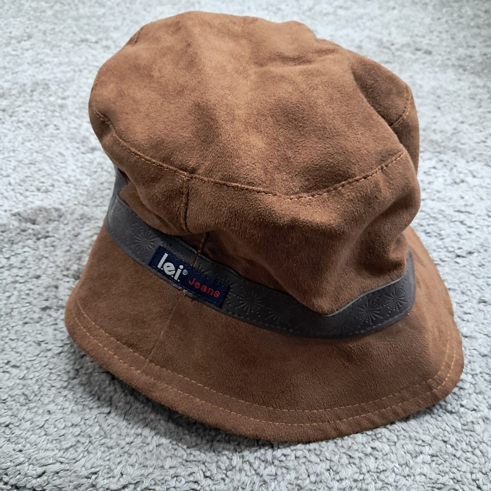 LEI Jeans Womens Brown Faux Suede Bucket Hat Floral Embossed Band H56